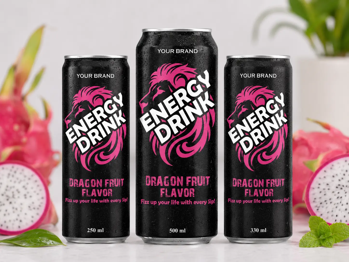ENERGY DRINK Dragon Fruit Flavor 250ml, 500ml and 330ml cans.